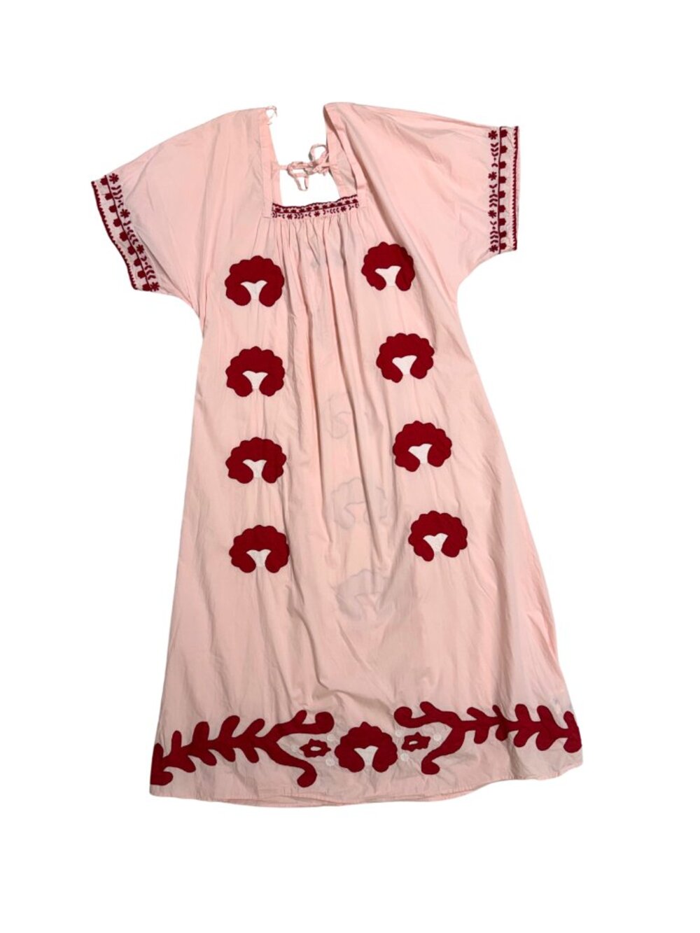 ZARA Limited Edition Embroidered Pink and Red Cotton Swing Dress Size Small - Picture 3 of 6